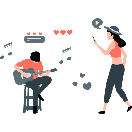 Boy is playing guitar  Illustration