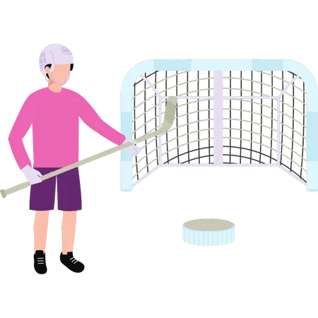 The Boy Is Playing Ice Hockey Illustration