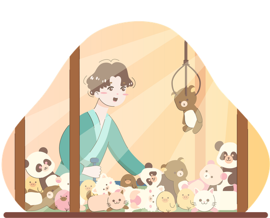 Boy is playing soft toy game  Illustration