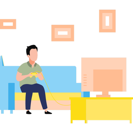 Boy is playing video game with game controller Illustration