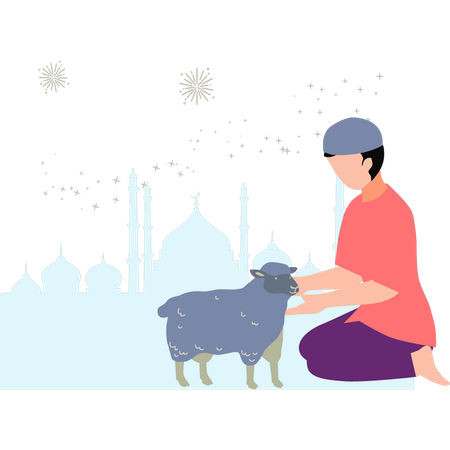 Boy is playing with an Eid animal  Illustration
