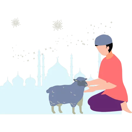 A Boy Is Playing With An Eid Animal Illustration