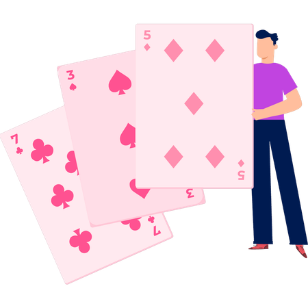 Boy is playing with poker cards  Illustration