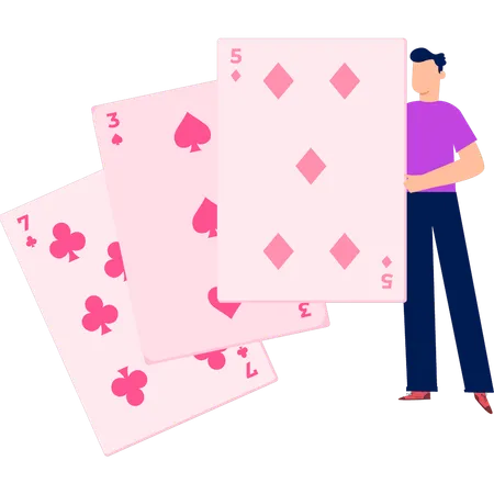 Boy is playing with poker cards  Illustration