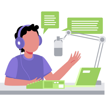 Boy is podcasting  Illustration