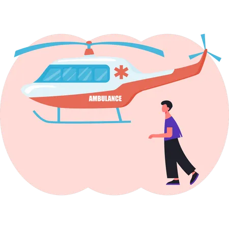 Boy is pointing air emergency service  Illustration