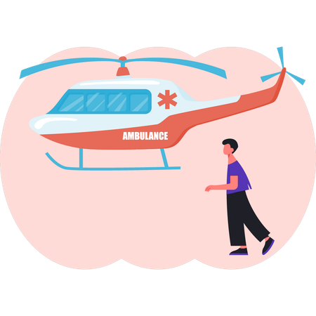Boy is pointing air emergency service  Illustration