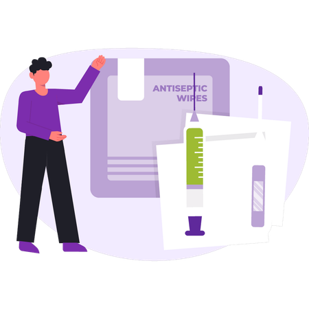 Boy is pointing Antibiotic vaccine  Illustration