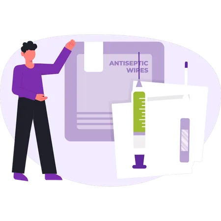 Boy is pointing Antibiotic vaccine  Illustration