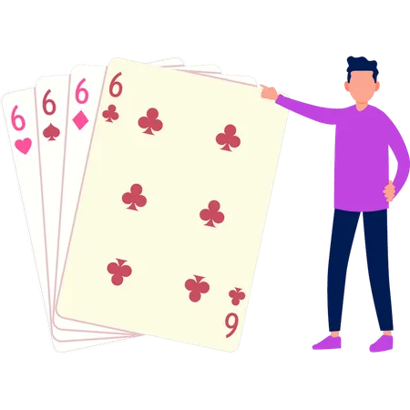 A Boy Is Pointing At Gaming Cards Illustration