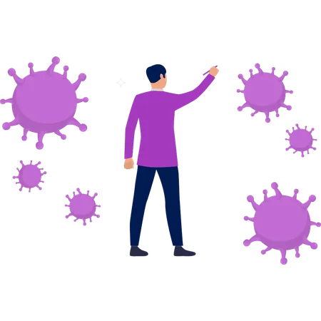 The Boy Is Pointing At Germs That Spread Virus Illustration