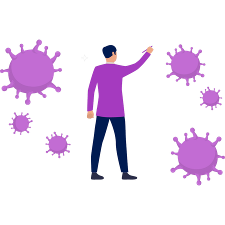 Boy is pointing at germs that spread virus  Illustration