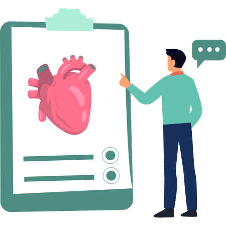 Boy is pointing at heart on clipboard  Illustration