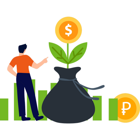 Boy is pointing at money plant  Illustration