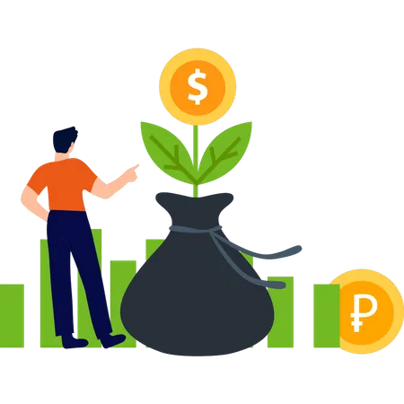 Boy is pointing at money plant  Illustration