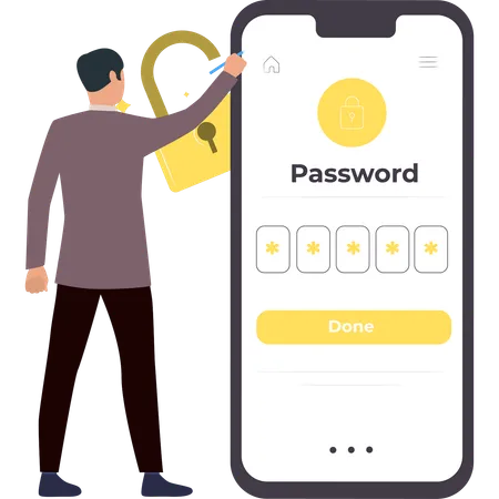 Boy is pointing at password on mobile  Illustration