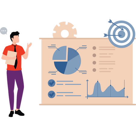 Boy is pointing at pie graph  Illustration