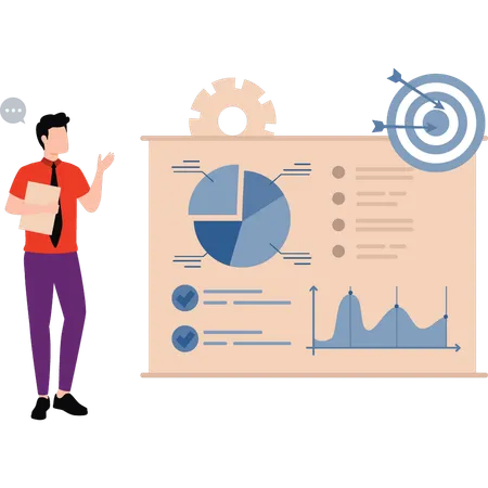 Boy is pointing at pie graph  Illustration