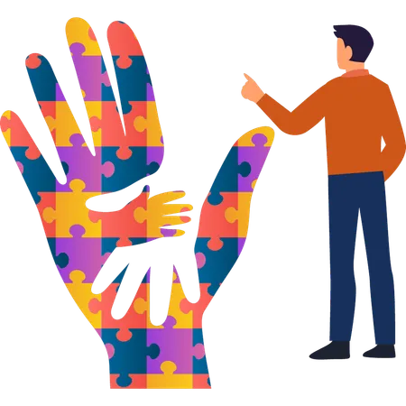 Boy is pointing at the autism hand  Illustration