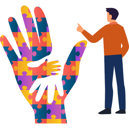 Boy is pointing at the autism hand  Illustration