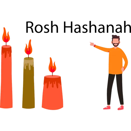 The Boy Is Pointing At The Candles For Hashanah Illustration