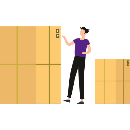 Boy is pointing at the carton boxes  Illustration