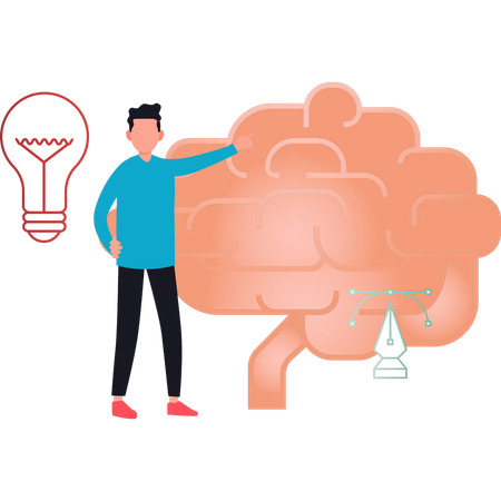 Boy is pointing at the creative brain  Illustration