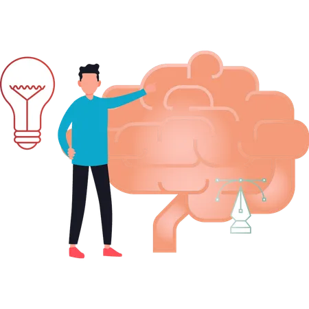 A Boy Is Pointing At The Creative Brain Illustration