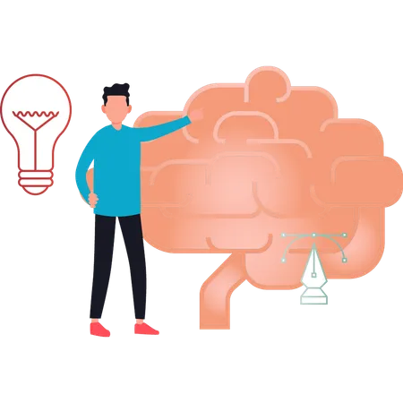 Boy is pointing at the creative brain  Illustration