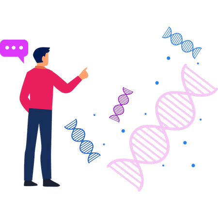 Boy is pointing at the DNA structure  Illustration