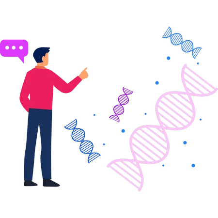 Boy is pointing at the DNA structure  Illustration