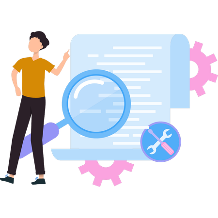 Boy is pointing at the document search  Illustration