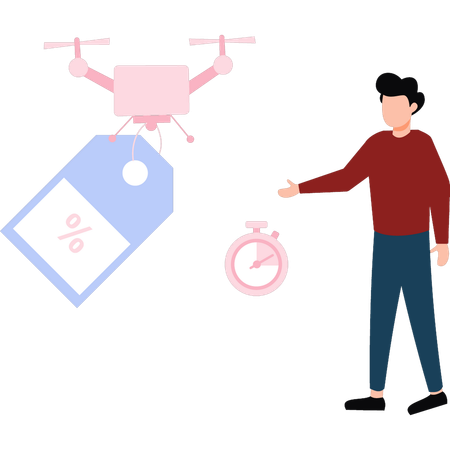 Boy is pointing at the drone  Illustration