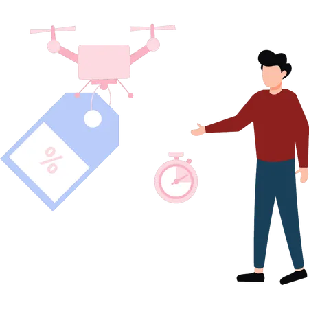 Boy is pointing at the drone  Illustration