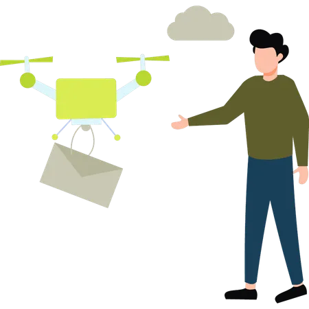 Boy is pointing at the drone email  Illustration