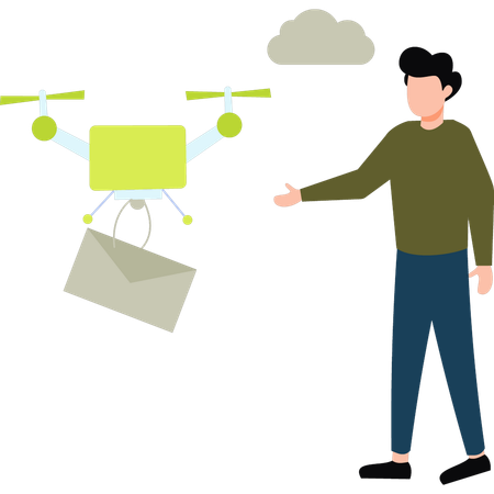 Boy is pointing at the drone email  Illustration