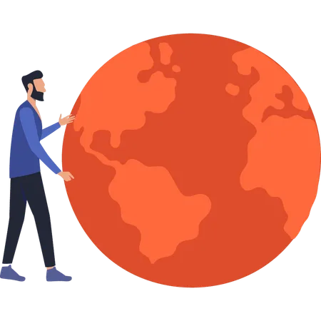 Boy is pointing at the earth  Illustration