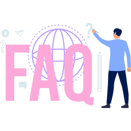 Boy is pointing at the FAQ service  Illustration