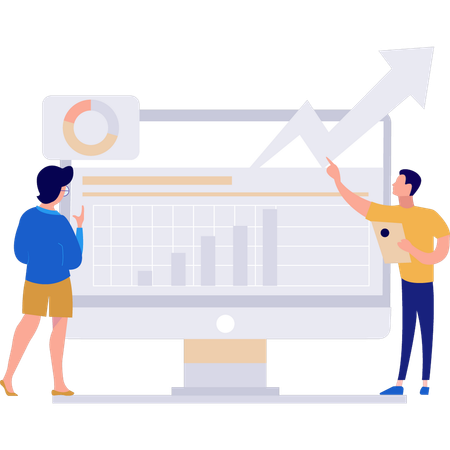 Boy is pointing at the graph analytics  Illustration