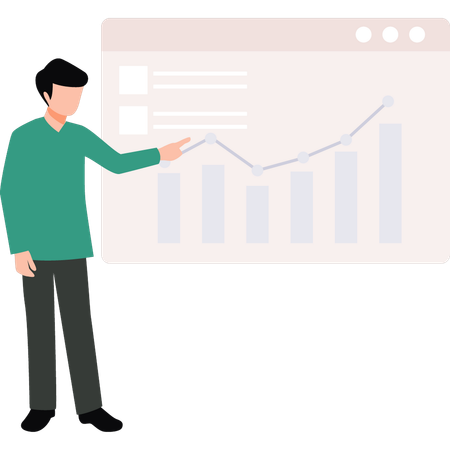 Boy is pointing at the graph on web page  Illustration