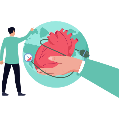 Boy is pointing at the heart care  Illustration