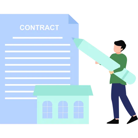 The Boy Is Pointing At The Contract Document Illustration