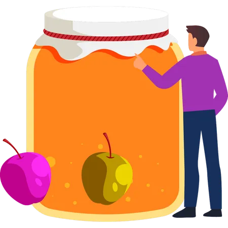 The Boy Is Pointing At The Honey Jar Illustration