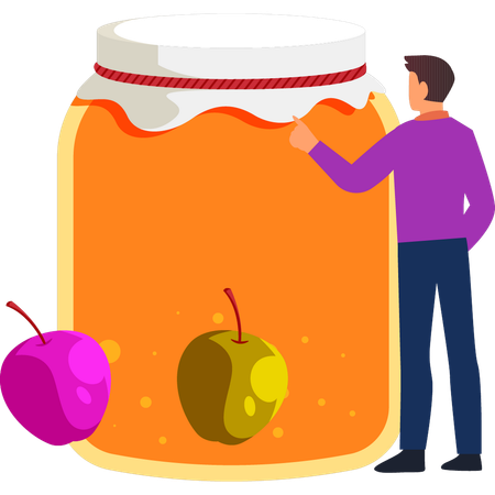 Boy is pointing at the honey jar  Illustration