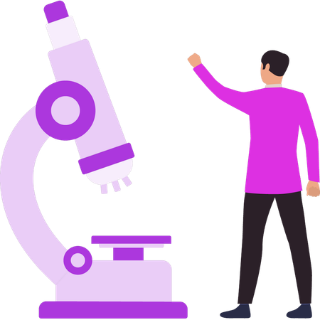 Boy is pointing at the microscope  Illustration