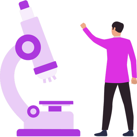 Boy is pointing at the microscope  일러스트레이션