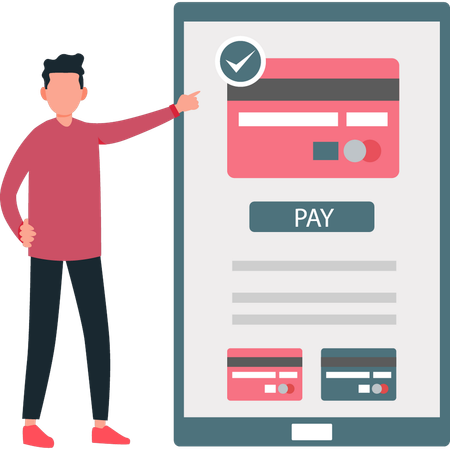 Boy is pointing at the online payment  Illustration