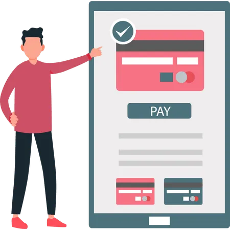Boy is pointing at the online payment  Illustration