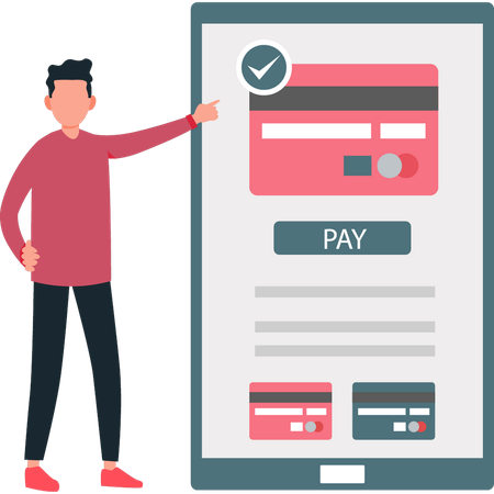 Boy is pointing at the online payment  Illustration