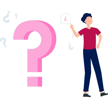 Boy is pointing at the question mark  Illustration